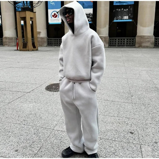 Trendy Streetwear Drawstring Sweatpants Set